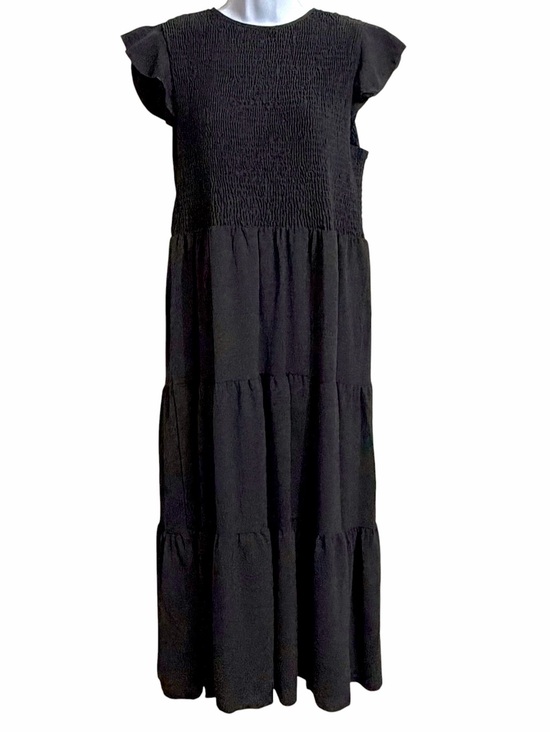 Dresses & Skirts - Boho Tiered Smocked Midi Dress Womens XL Black Flutter Sleeve Dark Cottagecore